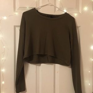 F21 Forest Green Cropped Sweater
